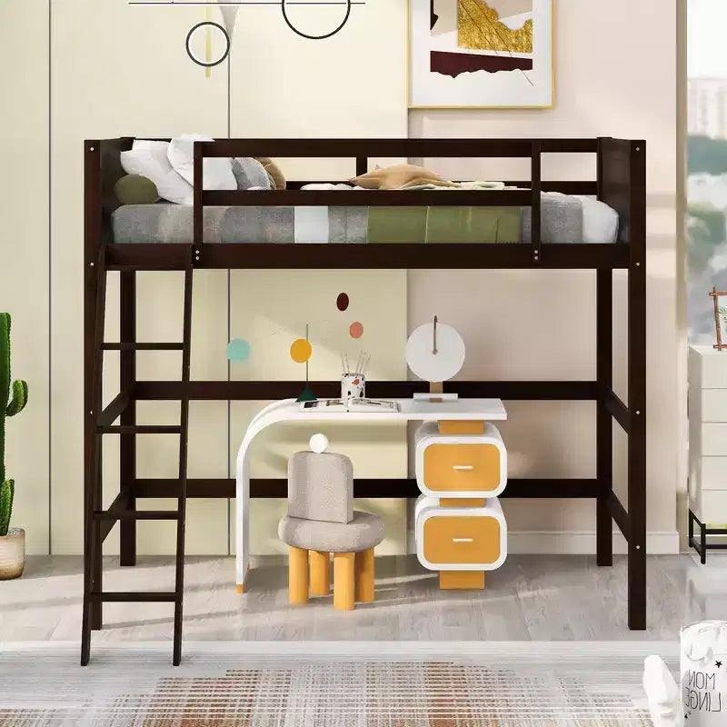 Okak 79.5IN Lit mezzanine pour enfants, taille double, avec échelle, lit double avec barrières de sécurité, cadres de lit pour chambre d'enfants, salle de jeux, salon