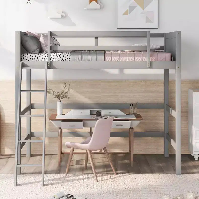 Okak 79.5IN Lit mezzanine pour enfants, taille double, avec échelle, lit double avec barrières de sécurité, cadres de lit pour chambre d'enfants, salle de jeux, salon
