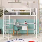 Okak 79.5IN Twin Size Kids Loft Bed with Ladder, Twin Bed with Safety Guardrails, Bed Frames for Kids Room, Gaming Room, Living Room