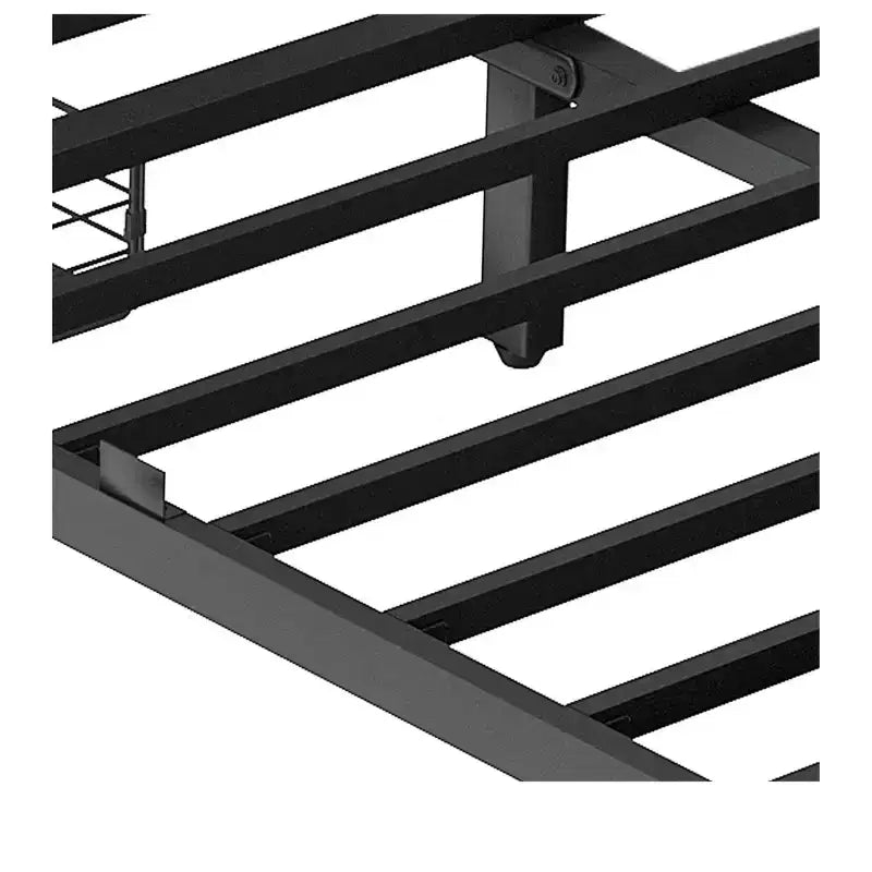 Cadre de lit en métal Queen Size avec tête de lit capitonnée, plateforme avec quatre tiroirs de rangement, support à lattes métalliques