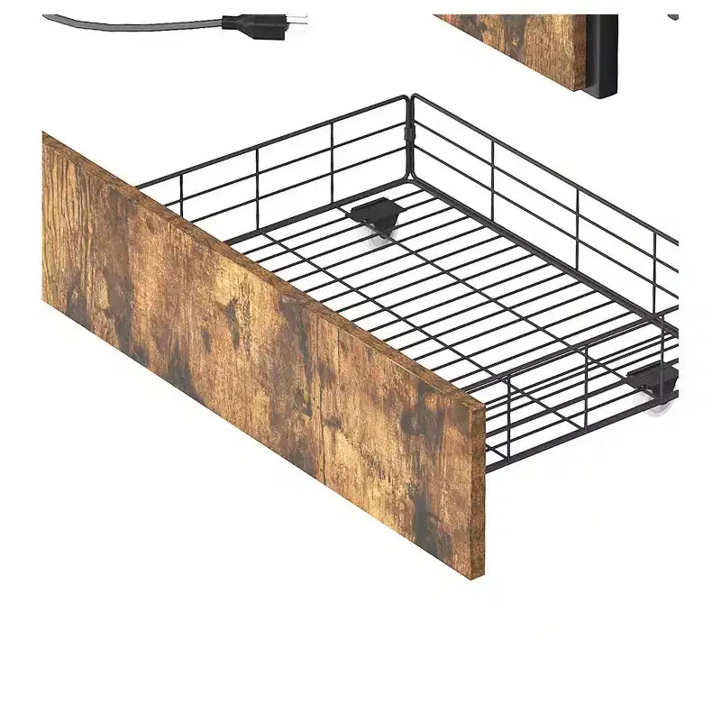Cadre de lit en métal Queen Size avec tête de lit capitonnée, plateforme avec quatre tiroirs de rangement, support à lattes métalliques