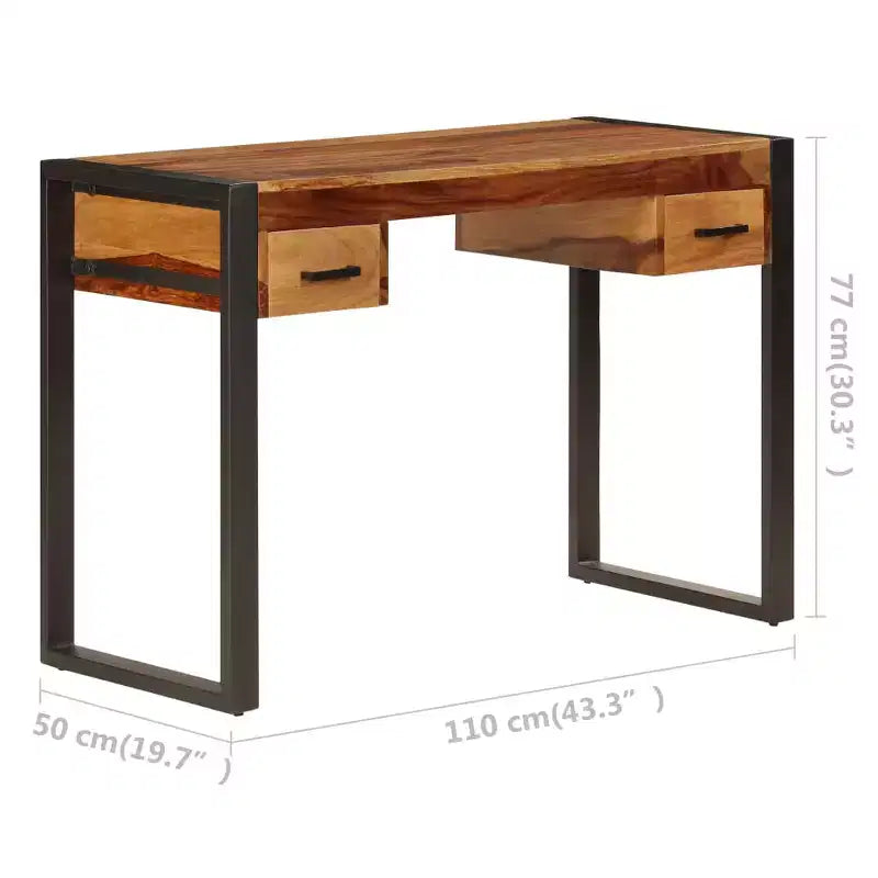 Bureau Marron Bois d'acacia massif, Acier poudré Bureau moyen