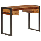 Bureau Marron Bois d'acacia massif, Acier poudré Bureau moyen