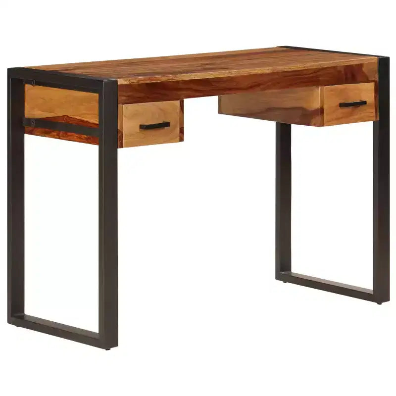 Bureau Marron Bois d'acacia massif, Acier poudré Bureau moyen