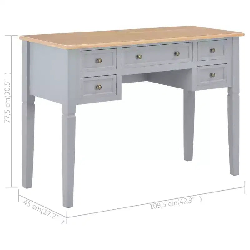 Writing Desk Gray MDF 43.1 in length, 17.7 in width, 30.5 in height
