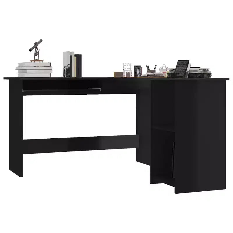 Bureau d'angle Noir brillant Bois d'ingénierie 120x140x75 cm