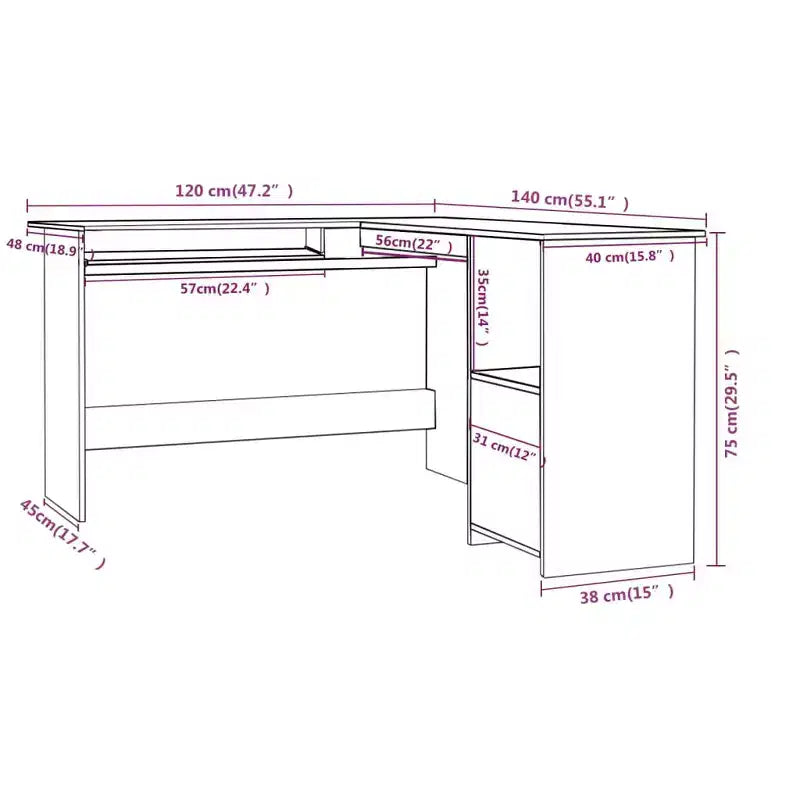 Bureau d'angle Noir brillant Bois d'ingénierie 120x140x75 cm