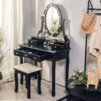 Petite coiffeuse moderne avec miroir et lumières, ensemble coiffeuse pour filles avec 5 tiroirs de rangement, tabouret pour chambre à coucher, table de maquillage pour chambre à coucher