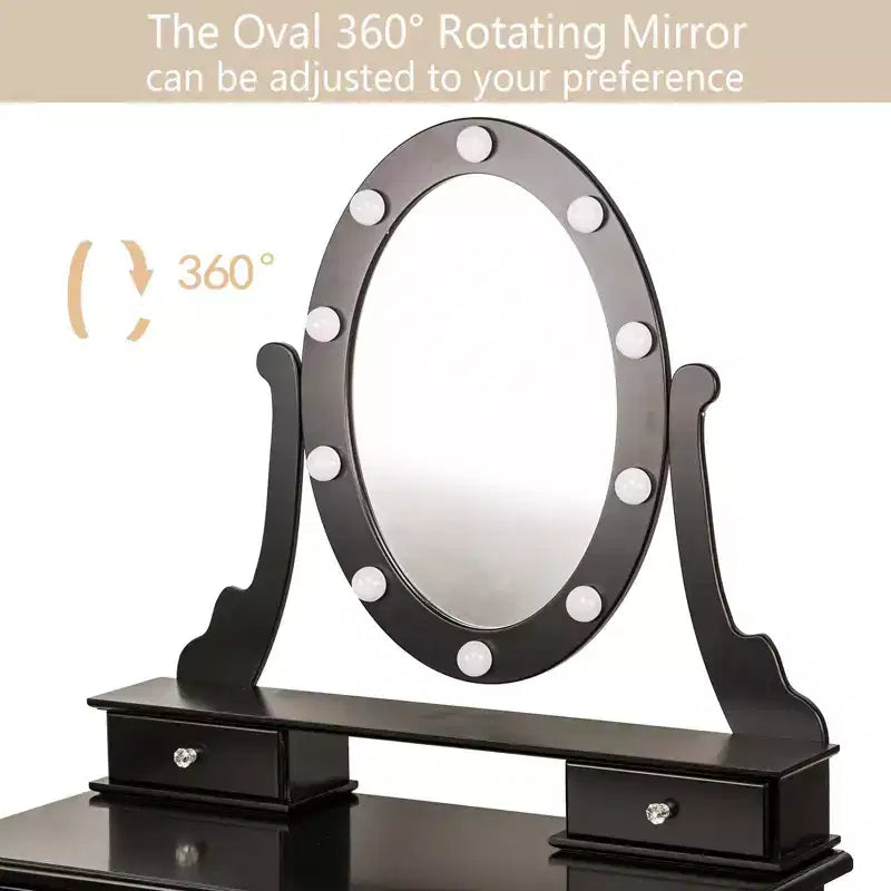 Petite coiffeuse moderne avec miroir et lumières, ensemble coiffeuse pour filles avec 5 tiroirs de rangement, tabouret pour chambre à coucher, table de maquillage pour chambre à coucher