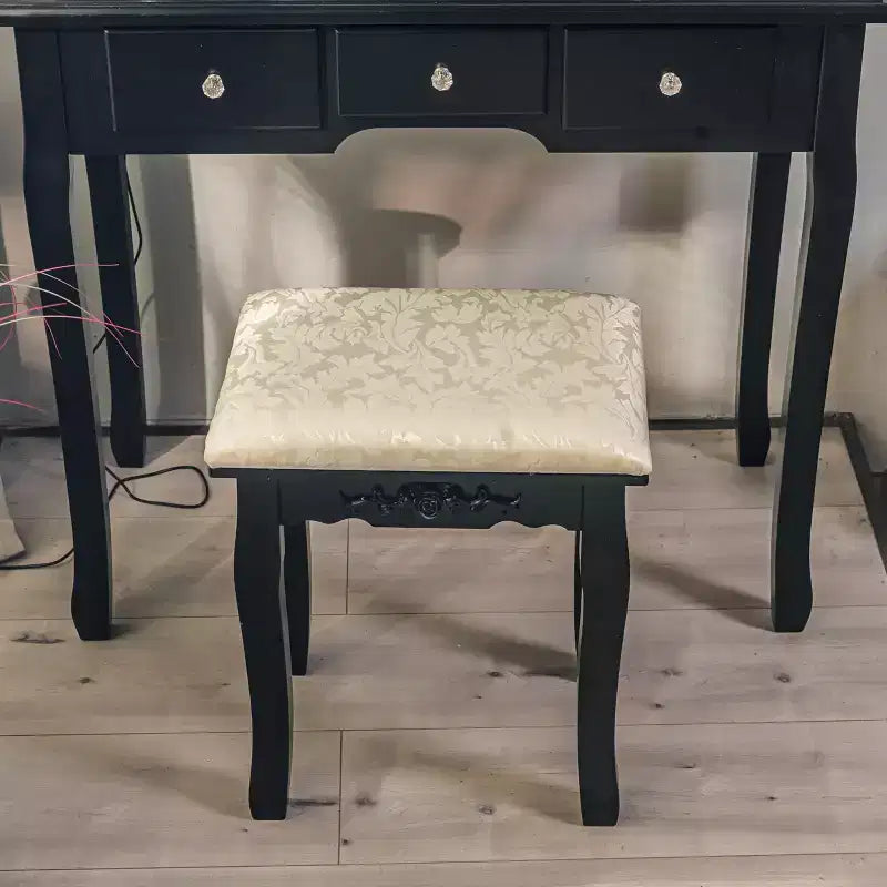 Petite coiffeuse moderne avec miroir et lumières, ensemble coiffeuse pour filles avec 5 tiroirs de rangement, tabouret pour chambre à coucher, table de maquillage pour chambre à coucher