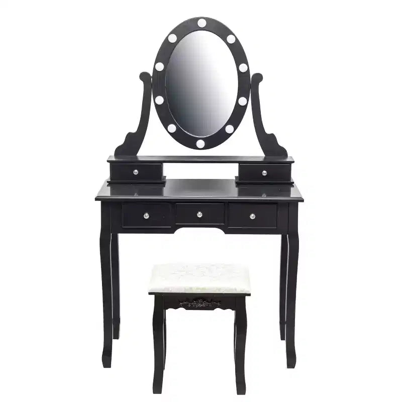 Petite coiffeuse moderne avec miroir et lumières, ensemble coiffeuse pour filles avec 5 tiroirs de rangement, tabouret pour chambre à coucher, table de maquillage pour chambre à coucher