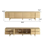 Meuble TV Luck Live de style moderne du milieu du siècle, 220 cm, avec poignées et pieds en bois massif, charnières à fermeture douce et ouvertures pour la gestion des câbles, couleur naturelle