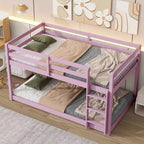 Okak Lit superposé double au sol de 196,3 cm avec échelle, lit double avec garde-corps et lattes renforcées, cadres de lit pour chambre d'enfant, salle de jeux, rose