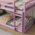 Okak Lit superposé double au sol de 196,3 cm avec échelle, lit double avec garde-corps et lattes renforcées, cadres de lit pour chambre d'enfant, salle de jeux, rose