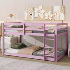 Okak Lit superposé double au sol de 196,3 cm avec échelle, lit double avec garde-corps et lattes renforcées, cadres de lit pour chambre d'enfant, salle de jeux, rose