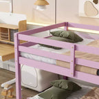 Okak Lit superposé double au sol de 196,3 cm avec échelle, lit double avec garde-corps et lattes renforcées, cadres de lit pour chambre d'enfant, salle de jeux, rose
