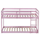 Okak Lit superposé double au sol de 196,3 cm avec échelle, lit double avec garde-corps et lattes renforcées, cadres de lit pour chambre d'enfant, salle de jeux, rose