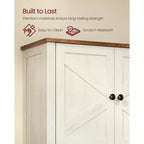 Armoire murale de ferme avec portes de grange, meuble de rangement pour médicaments de 46 x 61 cm avec étagère réglable et barre porte-serviettes, blanc rustique