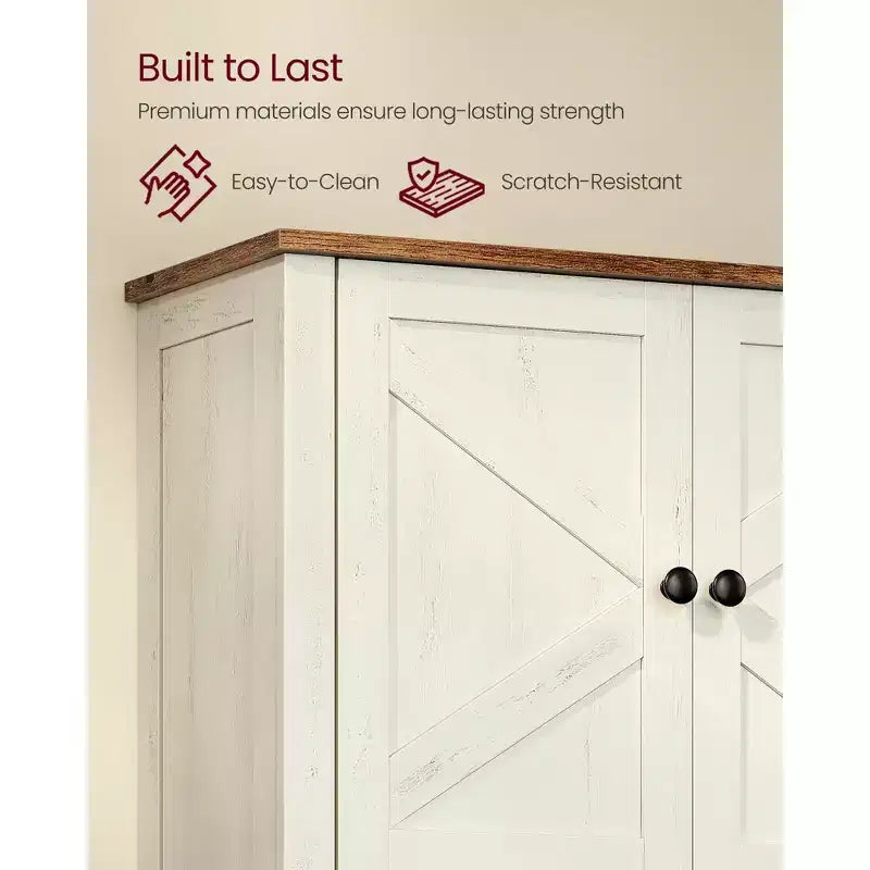 Armoire murale de ferme avec portes de grange, meuble de rangement pour médicaments de 46 x 61 cm avec étagère réglable et barre porte-serviettes, blanc rustique