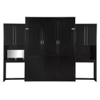 Lit escamotable Queen Size peu encombrant avec bureau, coiffeuse avec miroir et armoires - ModernLuxe
