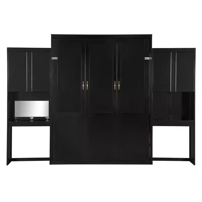 Lit escamotable Queen Size peu encombrant avec bureau, coiffeuse avec miroir et armoires - ModernLuxe