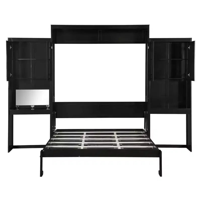 Lit escamotable Queen Size peu encombrant avec bureau, coiffeuse avec miroir et armoires - ModernLuxe