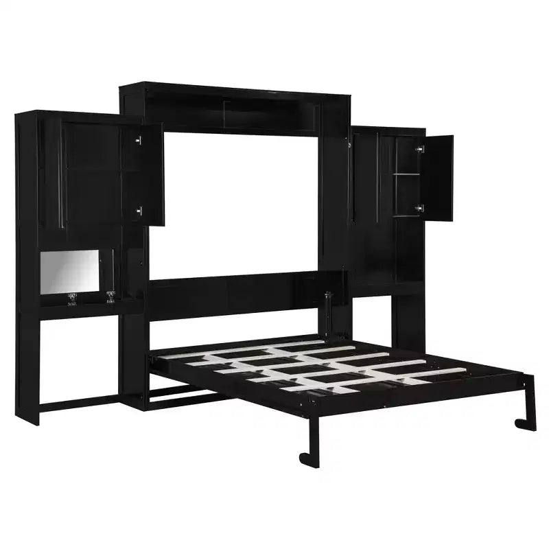 Lit escamotable Queen Size peu encombrant avec bureau, coiffeuse avec miroir et armoires - ModernLuxe