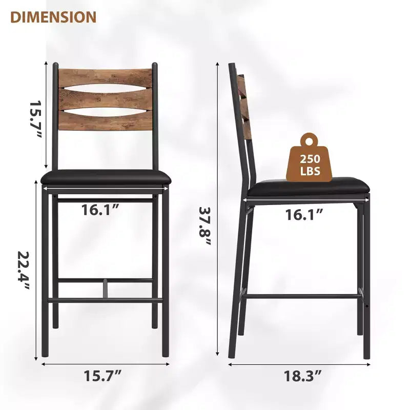 Lot de 4 tabourets de bar hauteur comptoir, chaises de bar rembourrées en similicuir avec dossier en bois, coussin épais et repose-pieds pour îlot de cuisine