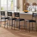 Set of 4 Counter Height Bar Stools, Faux Leather Upholstered Bar Chairs with Wooden Back, Thick Cushion and Footrest for Kitchen Island
