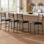 Lot de 4 tabourets de bar hauteur comptoir, chaises de bar rembourrées en similicuir avec dossier en bois, coussin épais et repose-pieds pour îlot de cuisine