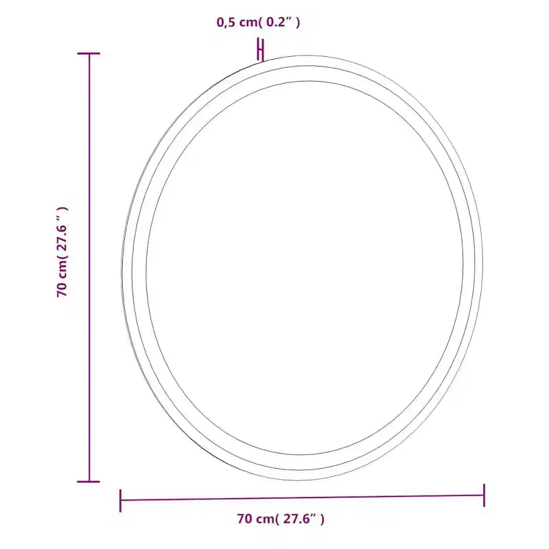 Miroir de salle de bain LED en verre transparent, 70 cm de diamètre