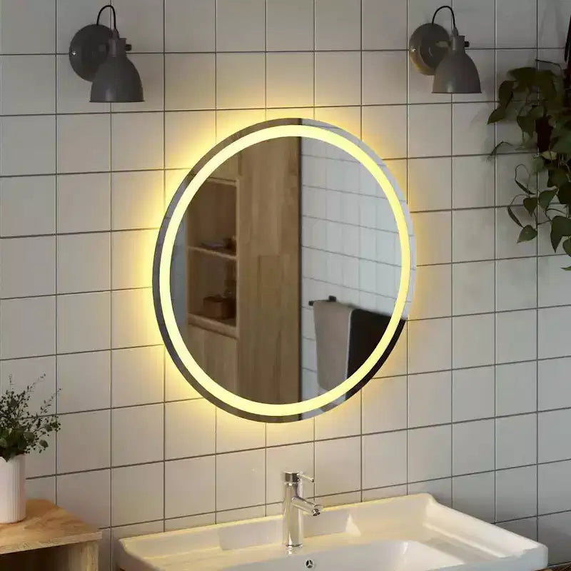 Miroir de salle de bain LED en verre transparent, 70 cm de diamètre