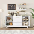 Buffet CuisinSmart 56'' avec portes en verre cannelé et poignées dorées, meuble de bar à café avec étagères réglables, pour salle à manger et salon