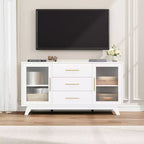 Buffet CuisinSmart 56'' avec portes en verre cannelé et poignées dorées, meuble de bar à café avec étagères réglables, pour salle à manger et salon