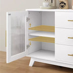 Buffet CuisinSmart 56'' avec portes en verre cannelé et poignées dorées, meuble de bar à café avec étagères réglables, pour salle à manger et salon