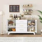 Buffet CuisinSmart 56'' avec portes en verre cannelé et poignées dorées, meuble de bar à café avec étagères réglables, pour salle à manger et salon