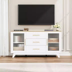 Buffet CuisinSmart 56'' avec portes en verre cannelé et poignées dorées, meuble de bar à café avec étagères réglables, pour salle à manger et salon