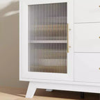 Buffet CuisinSmart 56'' avec portes en verre cannelé et poignées dorées, meuble de bar à café avec étagères réglables, pour salle à manger et salon
