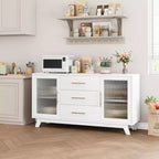 Buffet CuisinSmart 56'' avec portes en verre cannelé et poignées dorées, meuble de bar à café avec étagères réglables, pour salle à manger et salon