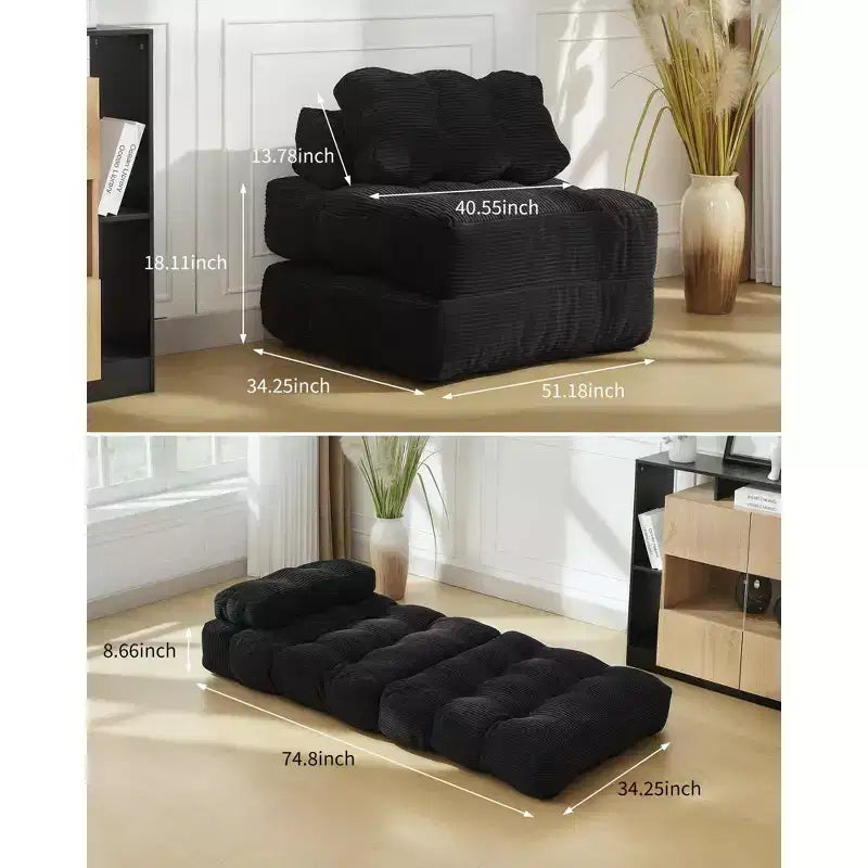 Garvee 34.25x74.8 Canapé-lit pliant simple, fauteuil-lit convertible avec oreiller, chaise et matelas pliants portables