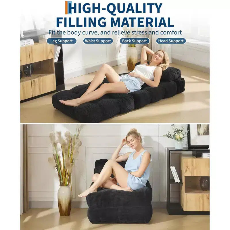Garvee 34.25x74.8 Canapé-lit pliant simple, fauteuil-lit convertible avec oreiller, chaise et matelas pliants portables