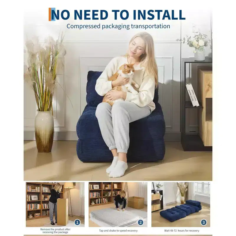 Garvee 34.25x74.8 Canapé-lit pliant simple, fauteuil-lit convertible avec oreiller, chaise et matelas pliants portables