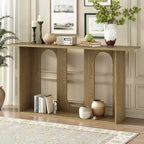 Okak 60IN Table Console Courbée Moderne avec Placage de Frêne, Table d'Entrée avec Étagère Inférieure, Table de Couloir pour Salon, Foyer