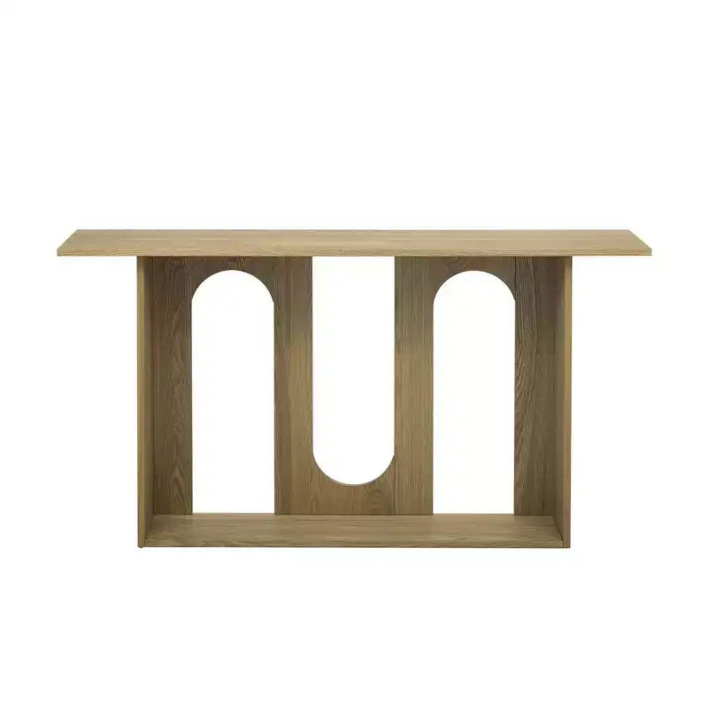 Okak 60IN Table Console Courbée Moderne avec Placage de Frêne, Table d'Entrée avec Étagère Inférieure, Table de Couloir pour Salon, Foyer