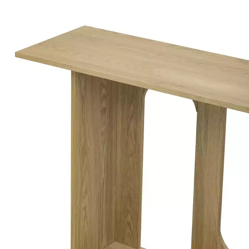 Okak 60IN Table Console Courbée Moderne avec Placage de Frêne, Table d'Entrée avec Étagère Inférieure, Table de Couloir pour Salon, Foyer