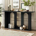 Okak 60IN Table Console Courbée Moderne avec Placage de Frêne, Table d'Entrée avec Étagère Inférieure, Table de Couloir pour Salon, Foyer