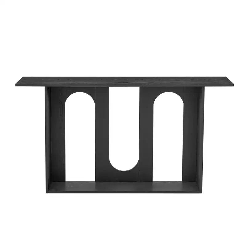 Okak 60IN Table Console Courbée Moderne avec Placage de Frêne, Table d'Entrée avec Étagère Inférieure, Table de Couloir pour Salon, Foyer