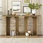 Okak 60IN Table Console Courbée Moderne avec Placage de Frêne, Table d'Entrée avec Étagère Inférieure, Table de Couloir pour Salon, Foyer