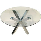 HomeRoots Table de salle à manger ronde à plateau en verre clair et argenté avec piétement en métal croisé, 54 po
