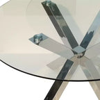 HomeRoots Table de salle à manger ronde à plateau en verre clair et argenté avec piétement en métal croisé, 54 po